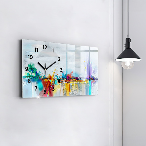 Horizontal wall clock Abstract oil landscape