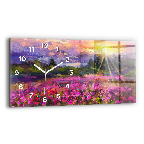 Horizontal wall clock Meadow in the sunset