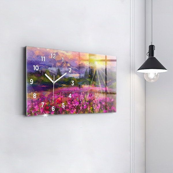 Horizontal wall clock Meadow in the sunset