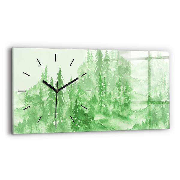 Horizontal wall clock Painting green forest