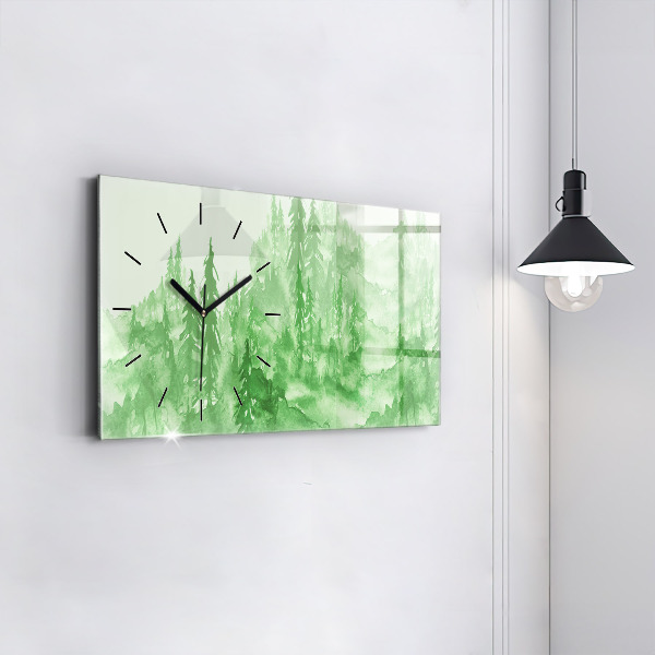 Horizontal wall clock Painting green forest