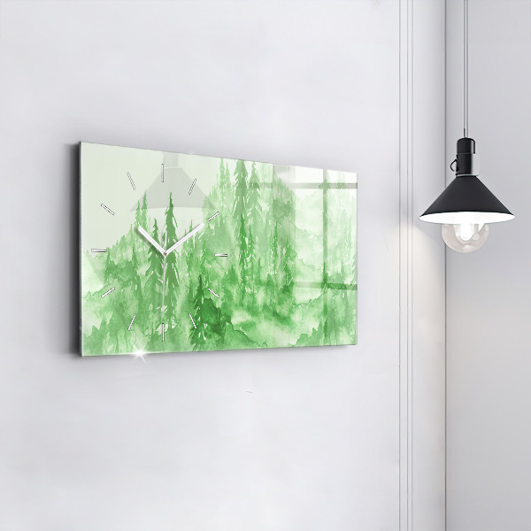 Horizontal wall clock Painting green forest