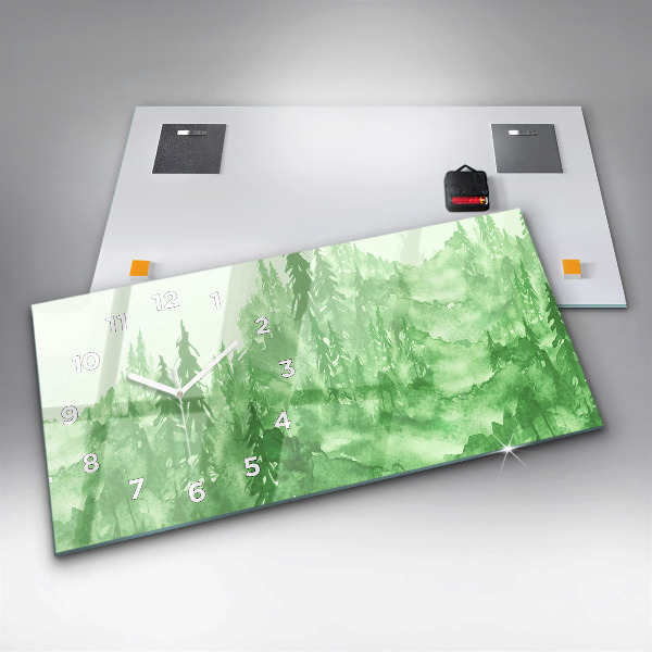 Horizontal wall clock Painting green forest