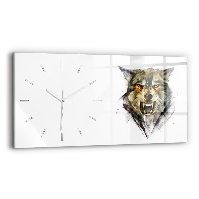 Horizontal wall clock Drawn portrait of a wolf