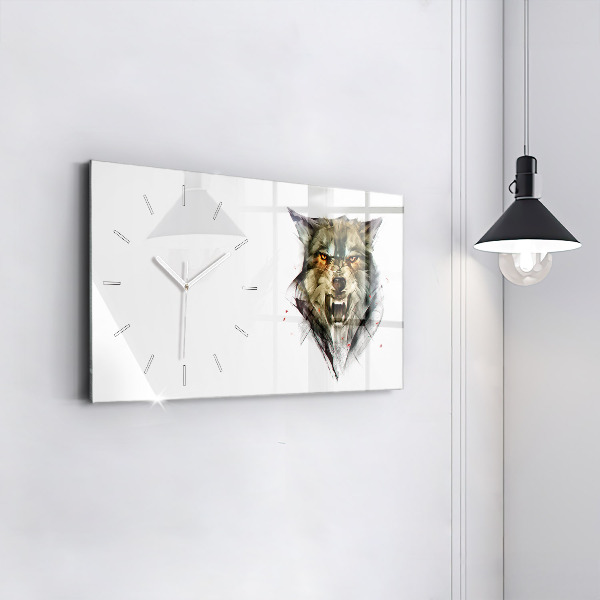 Horizontal wall clock Drawn portrait of a wolf