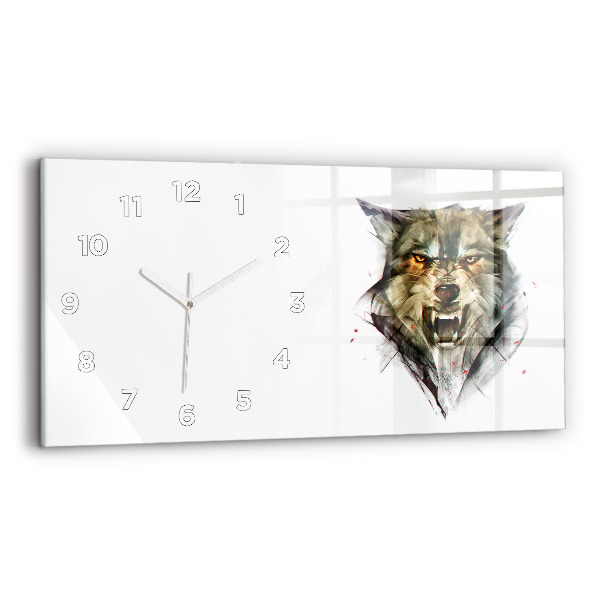 Horizontal wall clock Drawn portrait of a wolf