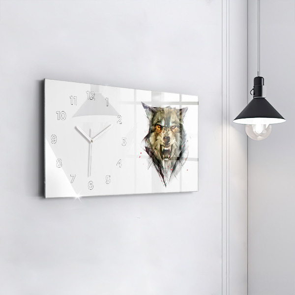Horizontal wall clock Drawn portrait of a wolf