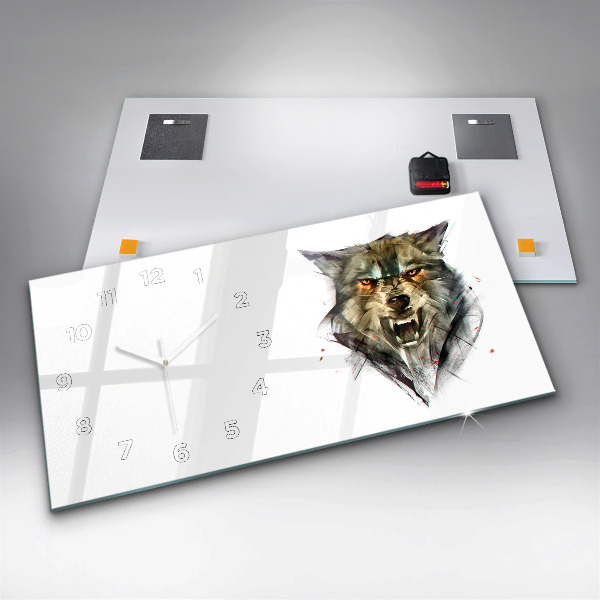 Horizontal wall clock Drawn portrait of a wolf