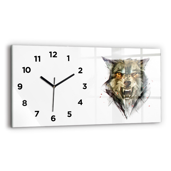 Horizontal wall clock Drawn portrait of a wolf