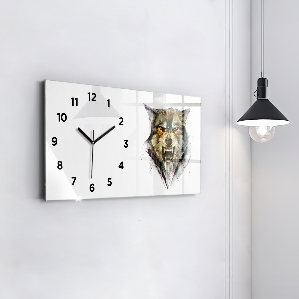 Horizontal wall clock Drawn portrait of a wolf