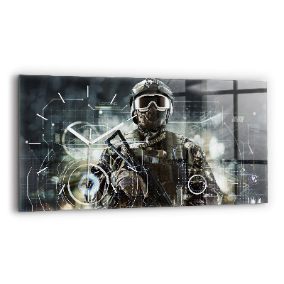 Horizontal wall clock Soldier with a gun