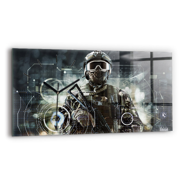 Horizontal wall clock Soldier with a gun