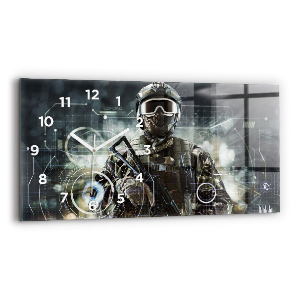 Horizontal wall clock Soldier with a gun