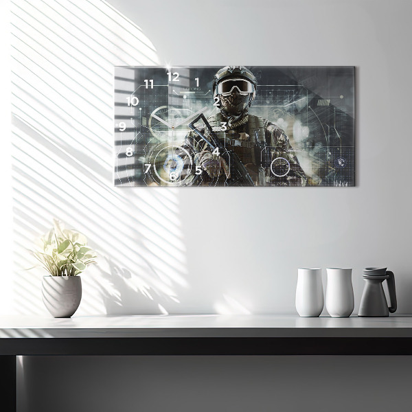 Horizontal wall clock Soldier with a gun