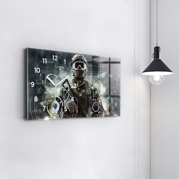 Horizontal wall clock Soldier with a gun