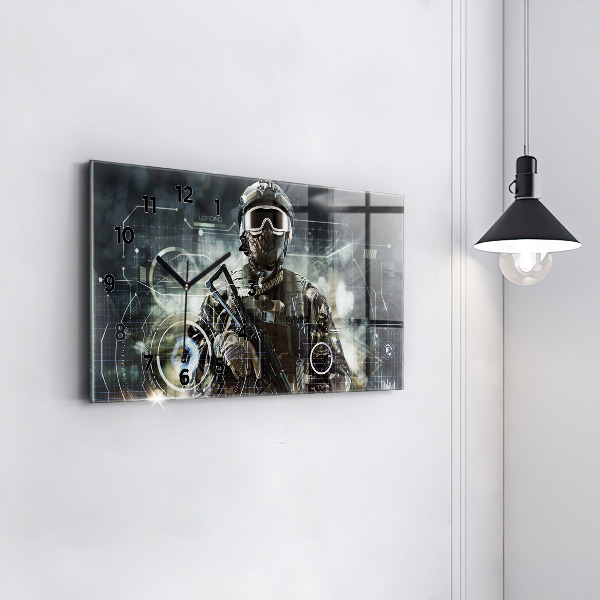 Horizontal wall clock Soldier with a gun