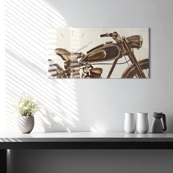 Horizontal wall clock Vintage Motorcycle Sepia