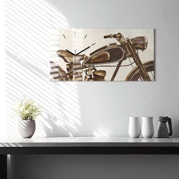 Horizontal wall clock Vintage Motorcycle Sepia
