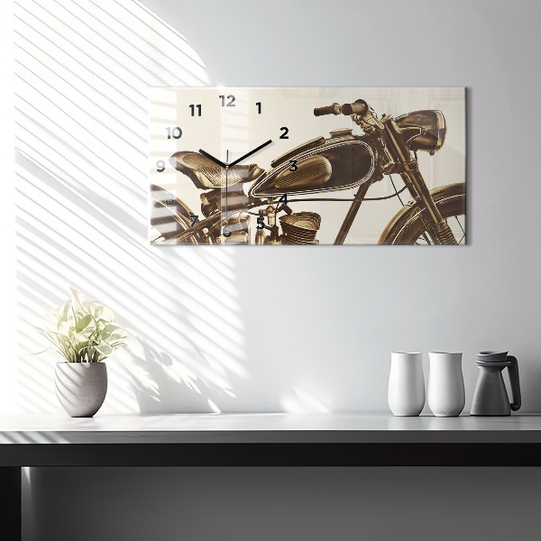 Horizontal wall clock Vintage Motorcycle Sepia