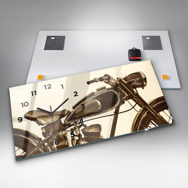 Horizontal wall clock Vintage Motorcycle Sepia