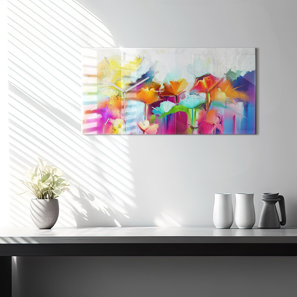 Horizontal wall clock Abstract flowers
