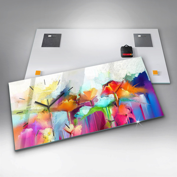 Horizontal wall clock Abstract flowers