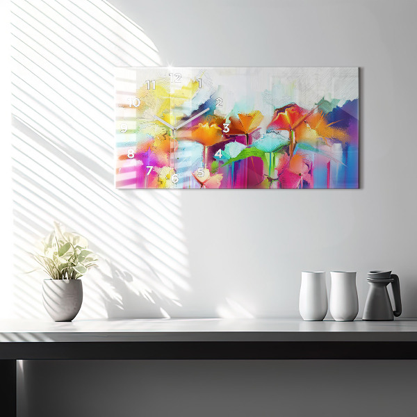 Horizontal wall clock Abstract flowers
