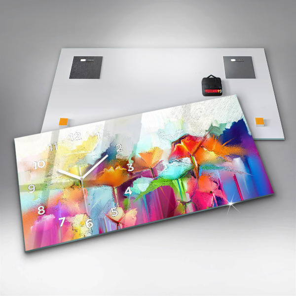 Horizontal wall clock Abstract flowers
