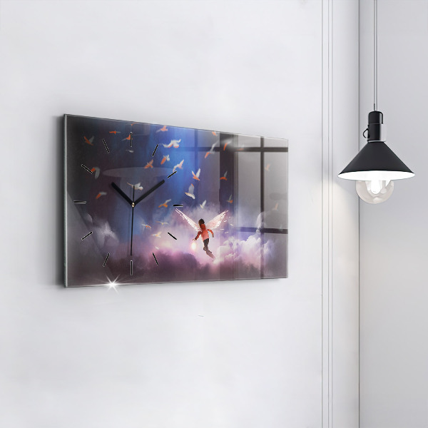 Horizontal wall clock Boy with wings