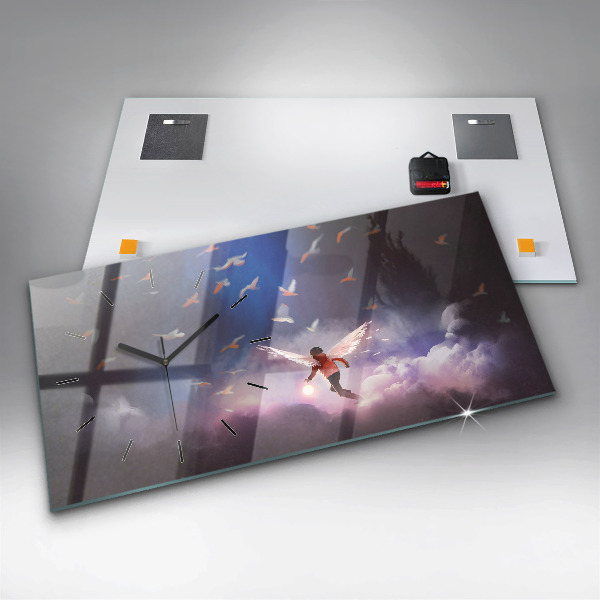 Horizontal wall clock Boy with wings