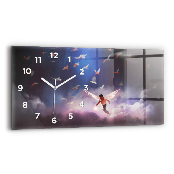 Horizontal wall clock Boy with wings