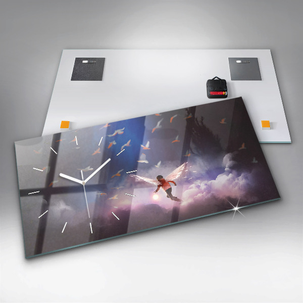 Horizontal wall clock Boy with wings