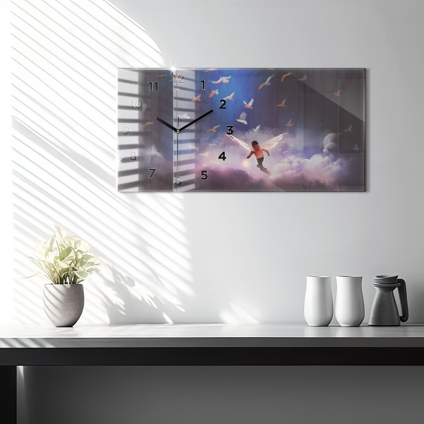 Horizontal wall clock Boy with wings