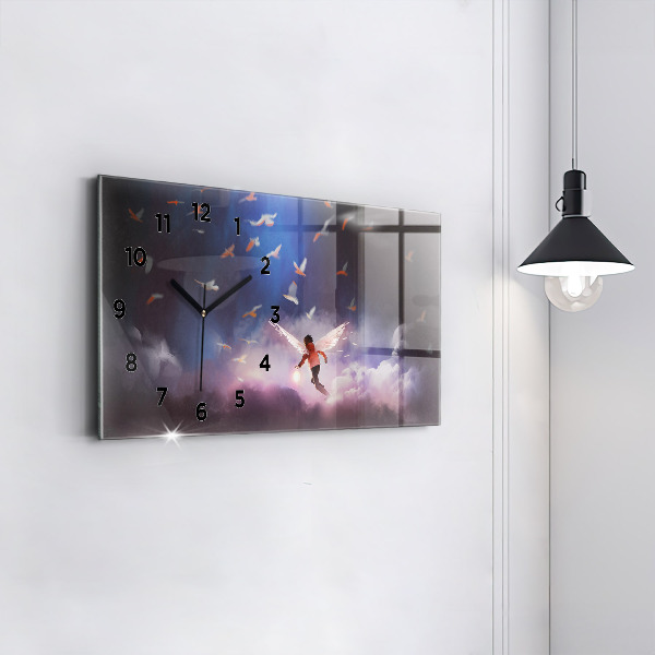 Horizontal wall clock Boy with wings