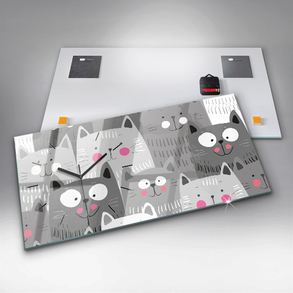 Horizontal wall clock Pattern with cats