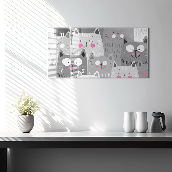 Horizontal wall clock Pattern with cats