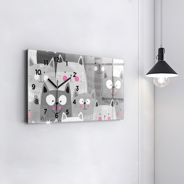 Horizontal wall clock Pattern with cats