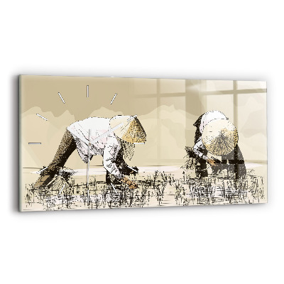 Horizontal wall clock Woman picking rice