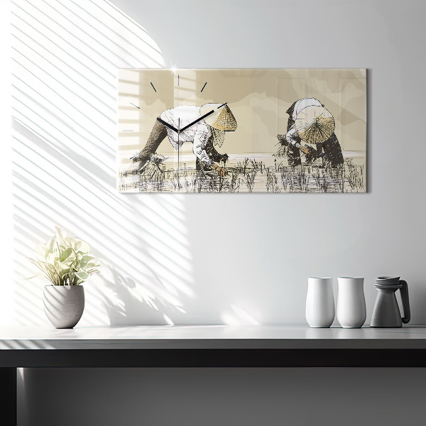 Horizontal wall clock Woman picking rice