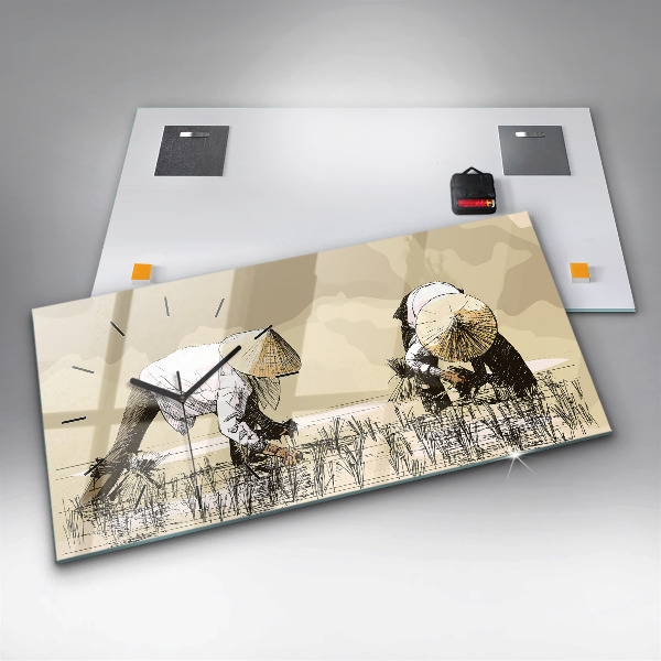 Horizontal wall clock Woman picking rice