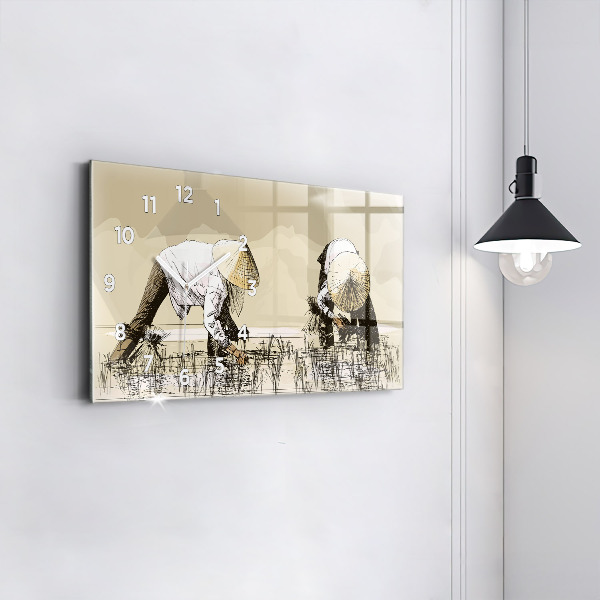 Horizontal wall clock Woman picking rice