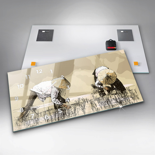 Horizontal wall clock Woman picking rice