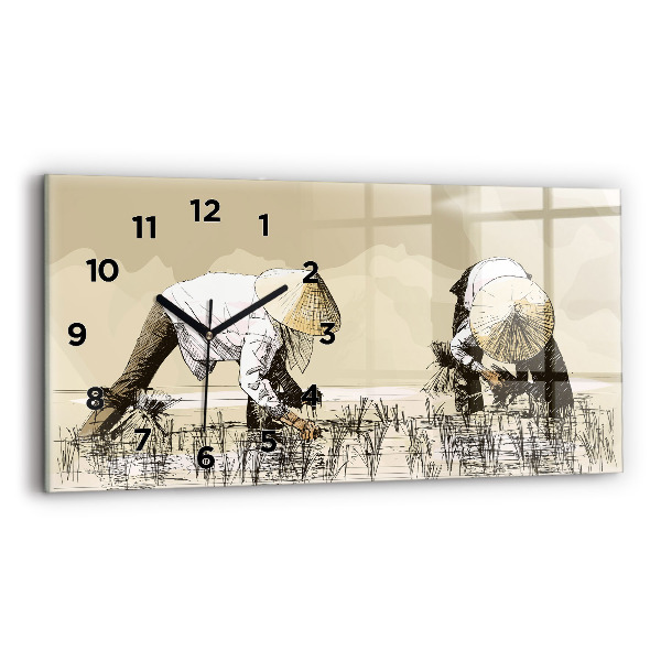 Horizontal wall clock Woman picking rice