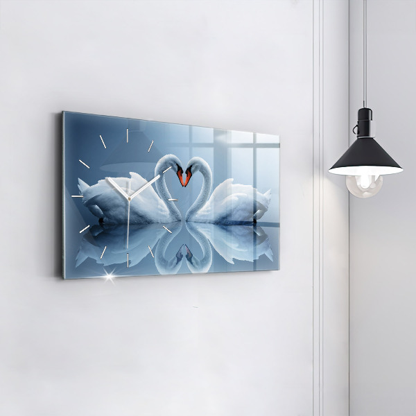 Horizontal wall clock Swans in the heart