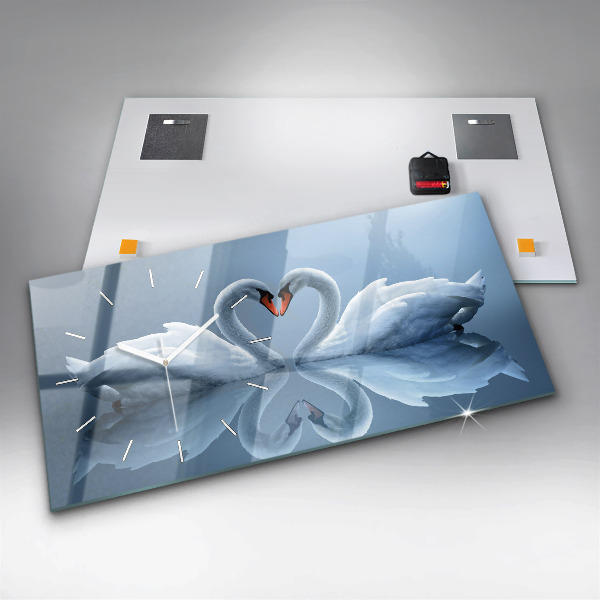 Horizontal wall clock Swans in the heart