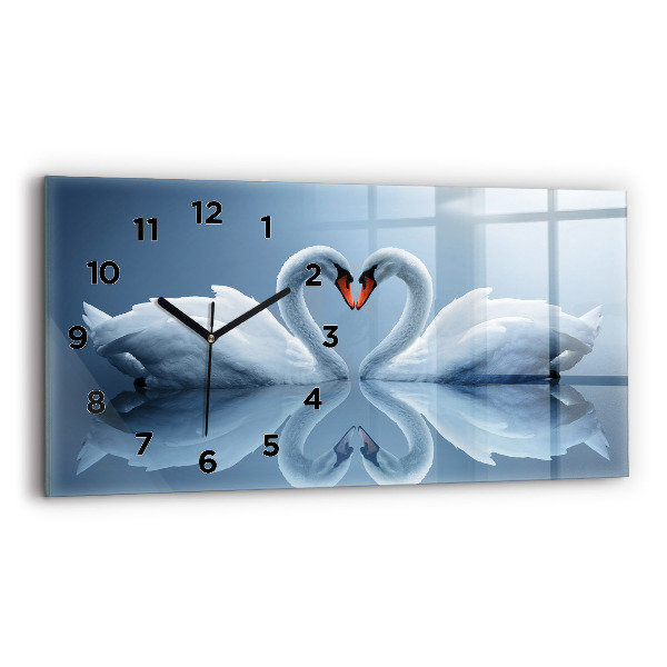 Horizontal wall clock Swans in the heart