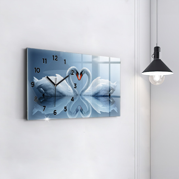 Horizontal wall clock Swans in the heart