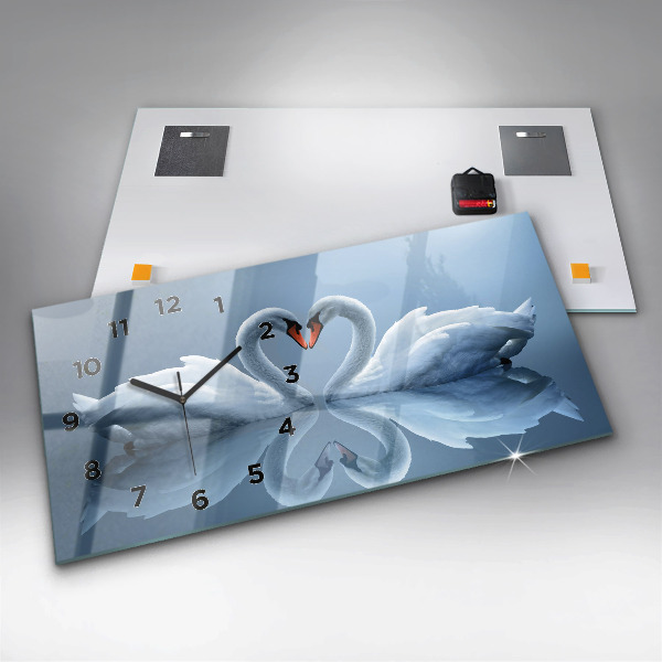 Horizontal wall clock Swans in the heart
