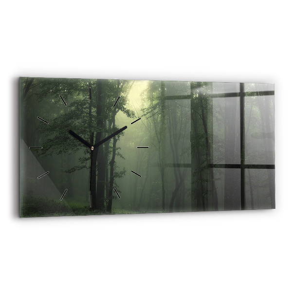 Horizontal wall clock Misty forest in the morning