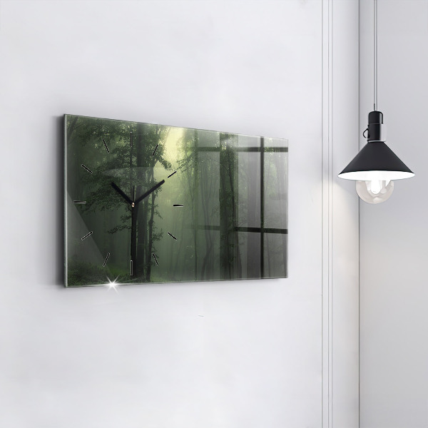 Horizontal wall clock Misty forest in the morning